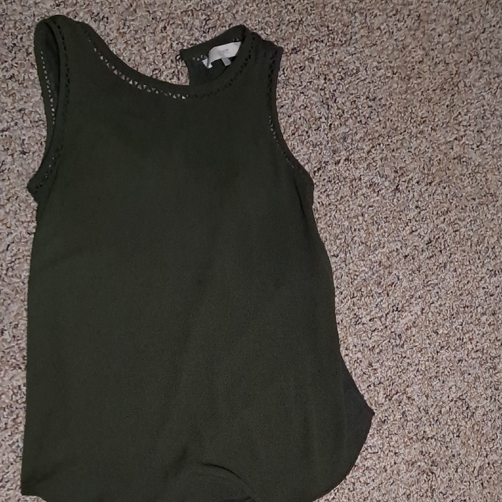 LOFT Olive Green Sleeveless Tank with Eyelet Trim
